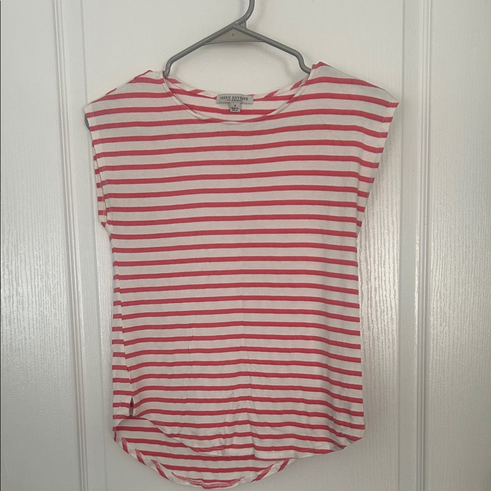 Green Envelope Red and White Striped Short Sleeve Top
